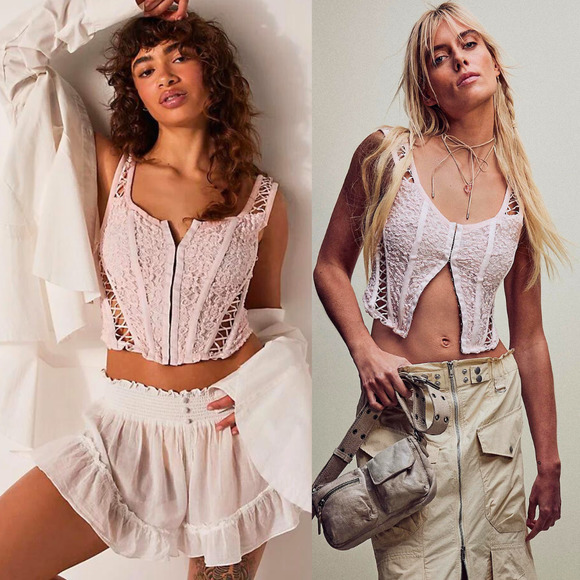 NEW Free People Vita Corset Top Lace with Boning Pink Size Large